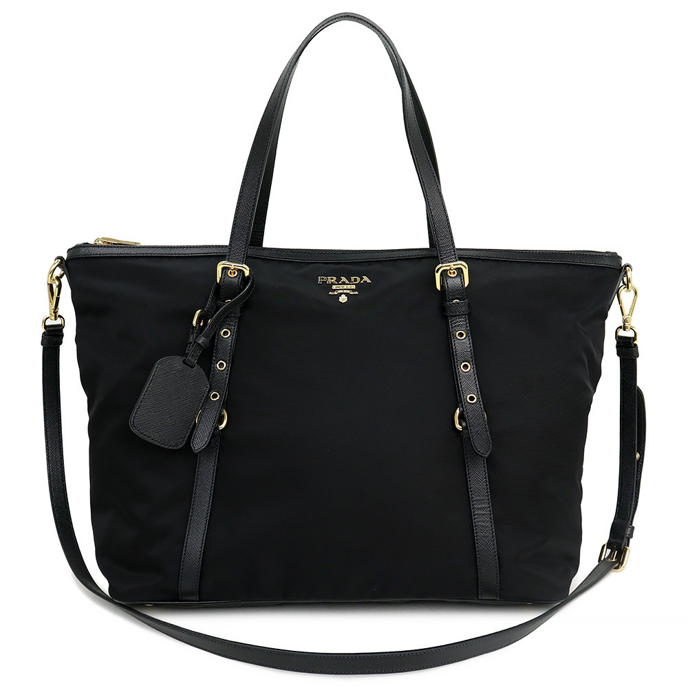 Prada Crossbody Tote Bag Tessuto Nylon Saffiano Leather Nero Black